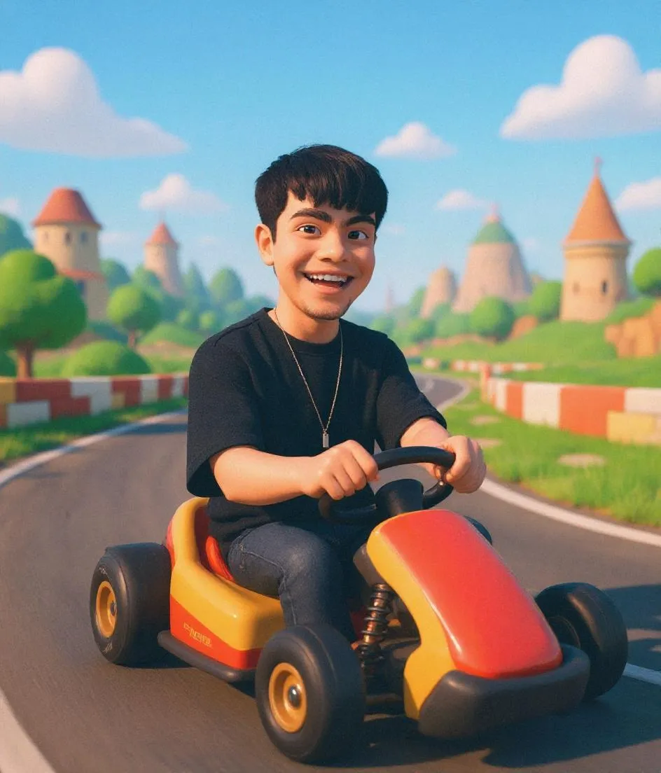 Mario Kart style transformation of andre tan